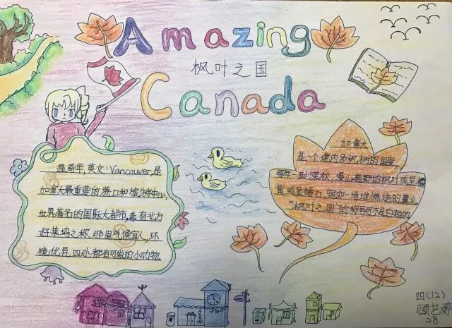 2017年12月11日至2018年1月2日,学校一至五年级学生围绕Amazing Canada之“魅力加拿大 一起来探究”活动版块,有序地开展了形式多样、内容丰富的“加拿大文化探索”系列活动。在活动开展的过程中,各年级学生通过探究老师的指导,欣赏、了解、交流了加拿大的自然风貌、风土人情、饮食文化、著名建筑等,并完成了一份份对加拿大探索的文化小报。